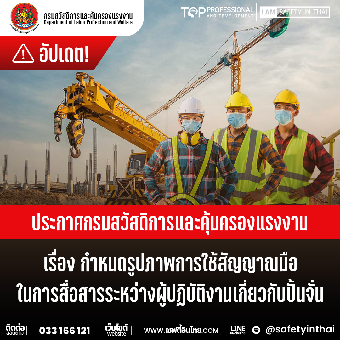 ประกาศกรมสวัสดิการและคุ้มครองแรงงาน  เรื่อง กำหนดรูปภาพการใช้สัญญาณมือ  ในการสื่อสารระหว่างผู้ปฏิบัติงานเกี่ยวกับปั้นจั่