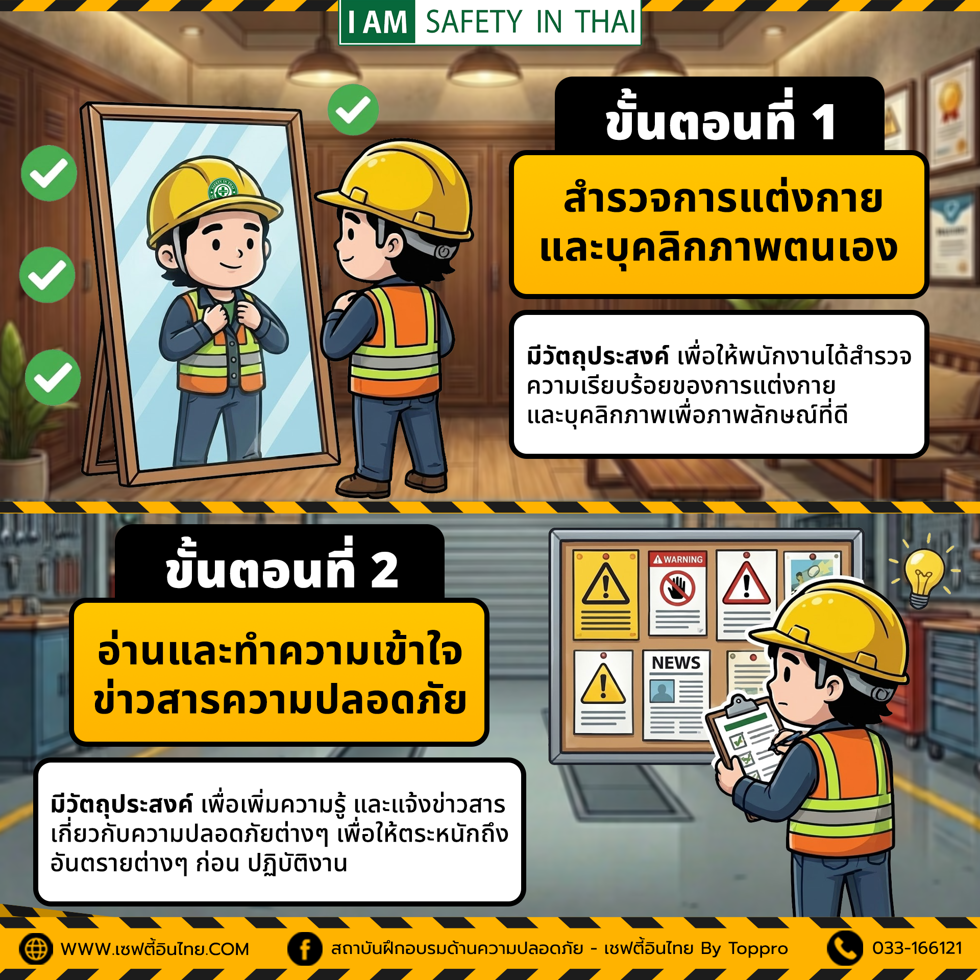 ขั้นตอนที่ 1 สำรวจการแต่งกายและบุคลิกภาพของตนเอง ขั้นตอนที่ 2 อ่านและทำความเข้าใจข่าวสารด้านความปลอดภัย