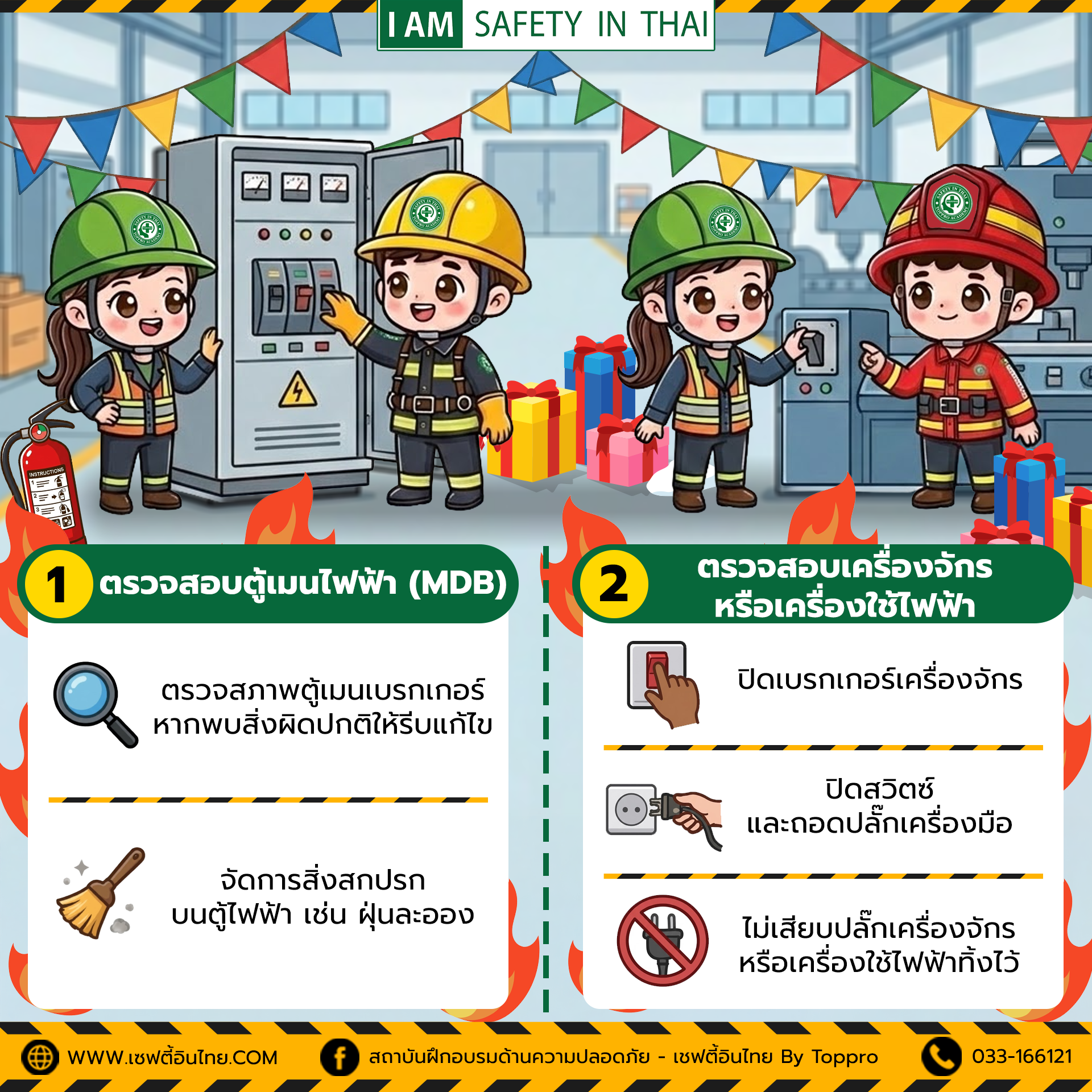 ตรวจสอบตู้เมนไฟฟ้า (MDB) และ ตรวจสอบเครื่องจักรและเครื่องใช้ไฟฟ้า