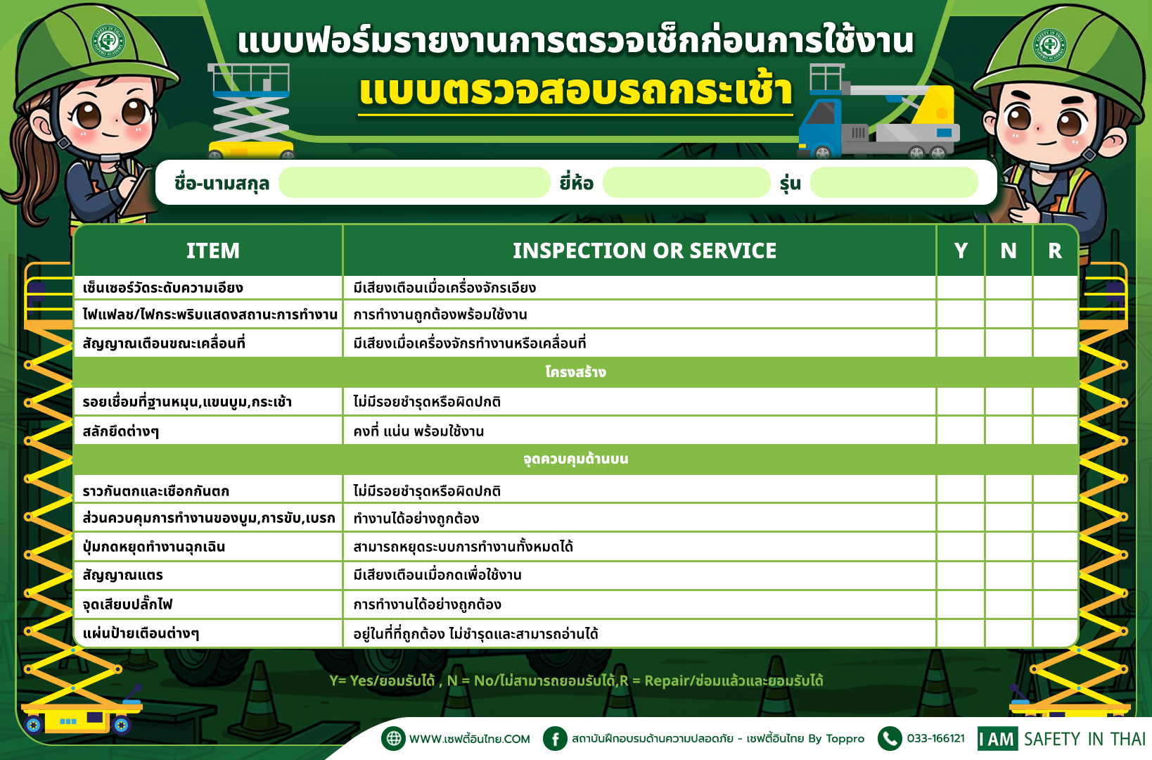 แบบฟอร์มรายงานการตรวจเช็กก่อนการใช้งาน
