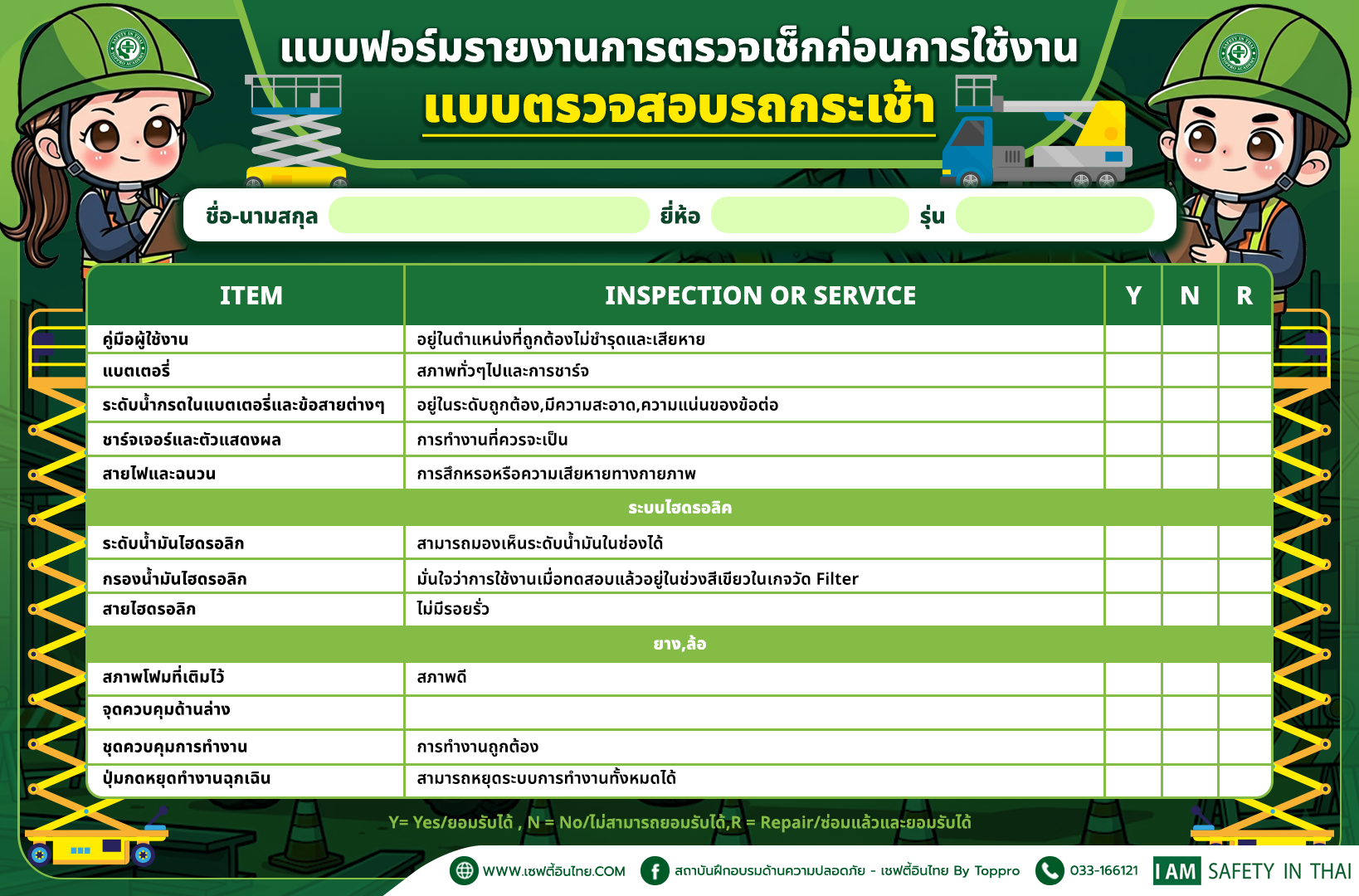 แบบฟอร์มรายงานการตรวจเช็กก่อนการใช้งาน
